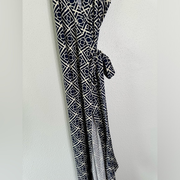 JB Julie Brown wrap dress Maxi S Blue White Bamboo Print - Picture 4 of 8